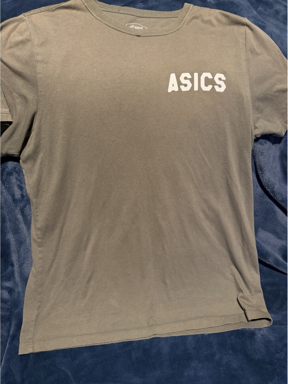 ASICS Stripes Sunrise Tee Olive Canvas Large BCI Cotton Blend Classic Athletic
